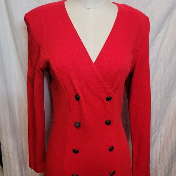 Vintage 80s Drop Waist Tiered Ruffle Dress Red Retro Button Down Sz 7/8 Cocktail - Picture 3 of 16